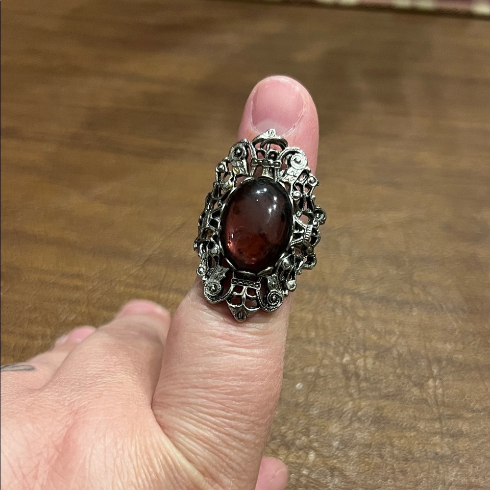 Elegant Silver and Red Gemstone Ring